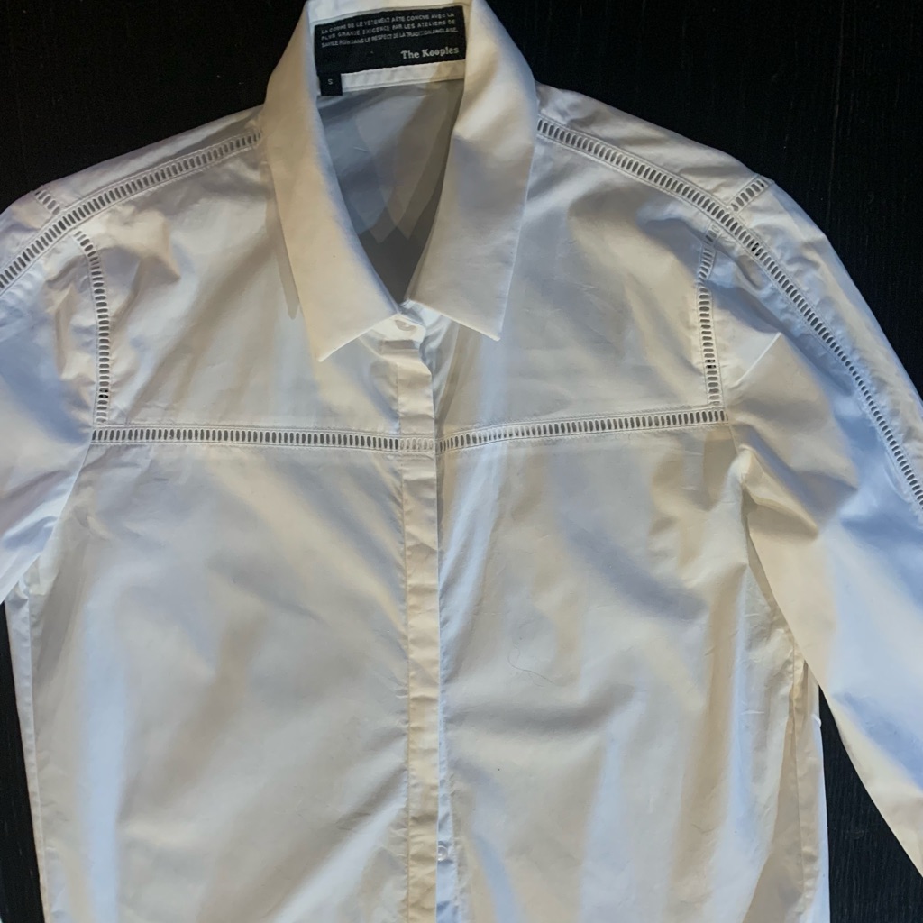 Womens The Kooples White Cotton Shirt. Nice Open Work Detailing, Size S.